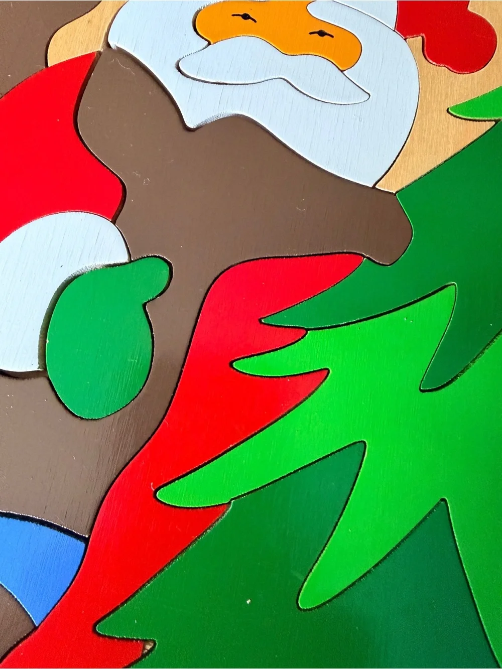 Wooden Santa and Shapes Puzzle Set - Red, Green, Yellow - Handmade, Vintage